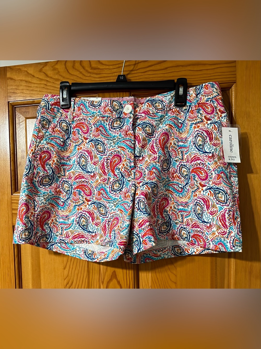 Crown & Ivy Multicolor Paisley High-Waist Cotton Shorts